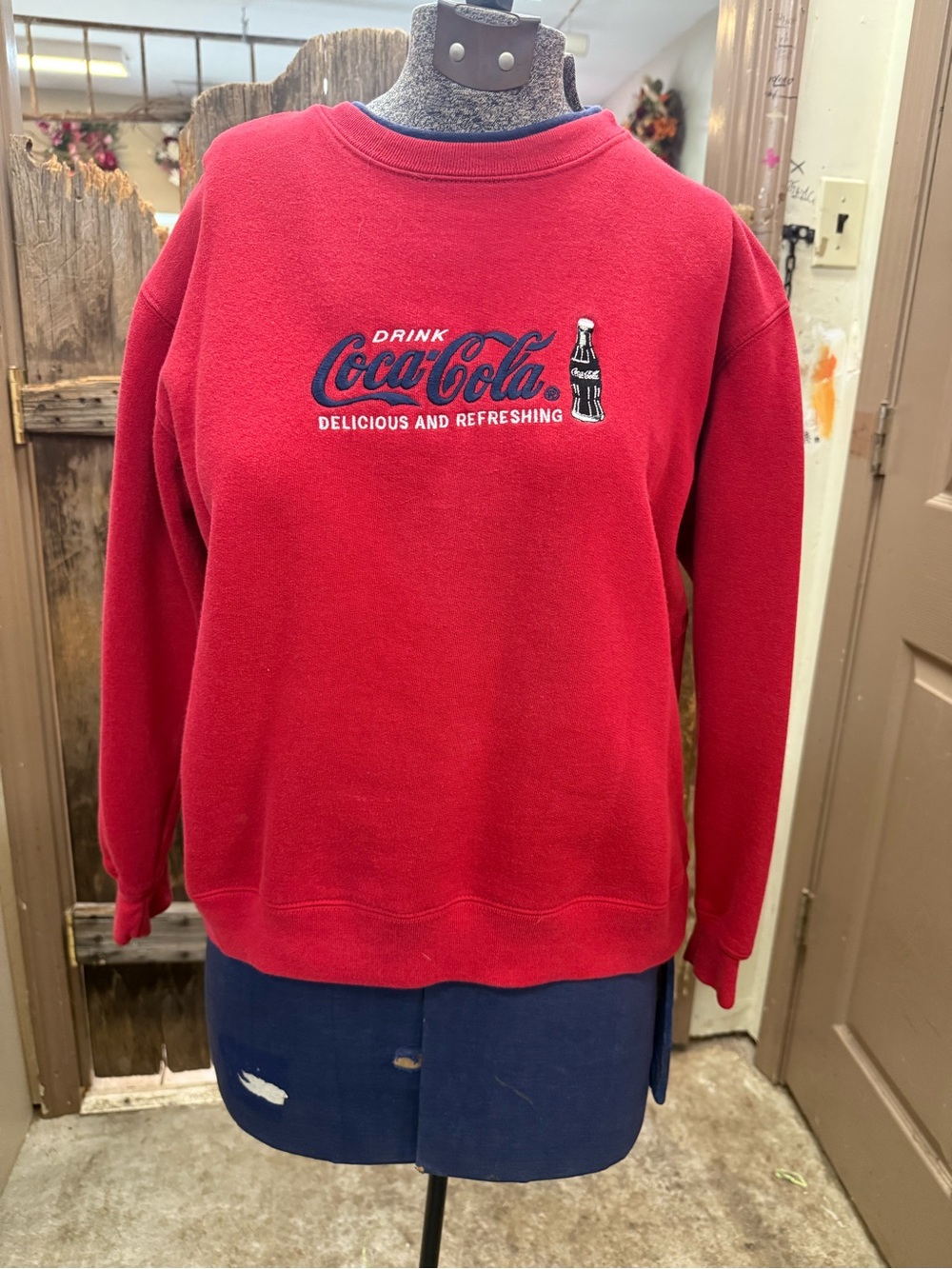 Vintage Coca Cola Red Crewneck Sweatshirt with Logo Bottle Graphic